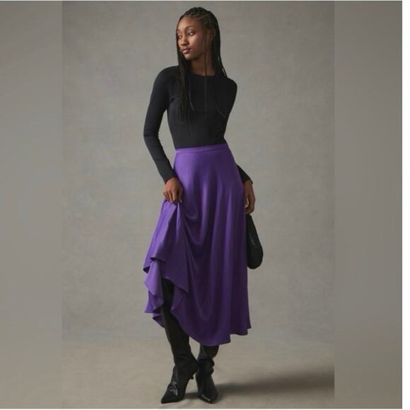 Anthropologie Exquise Skirt Women's Size S Purple High Waisted Flare Maxi - Picture 1 of 10